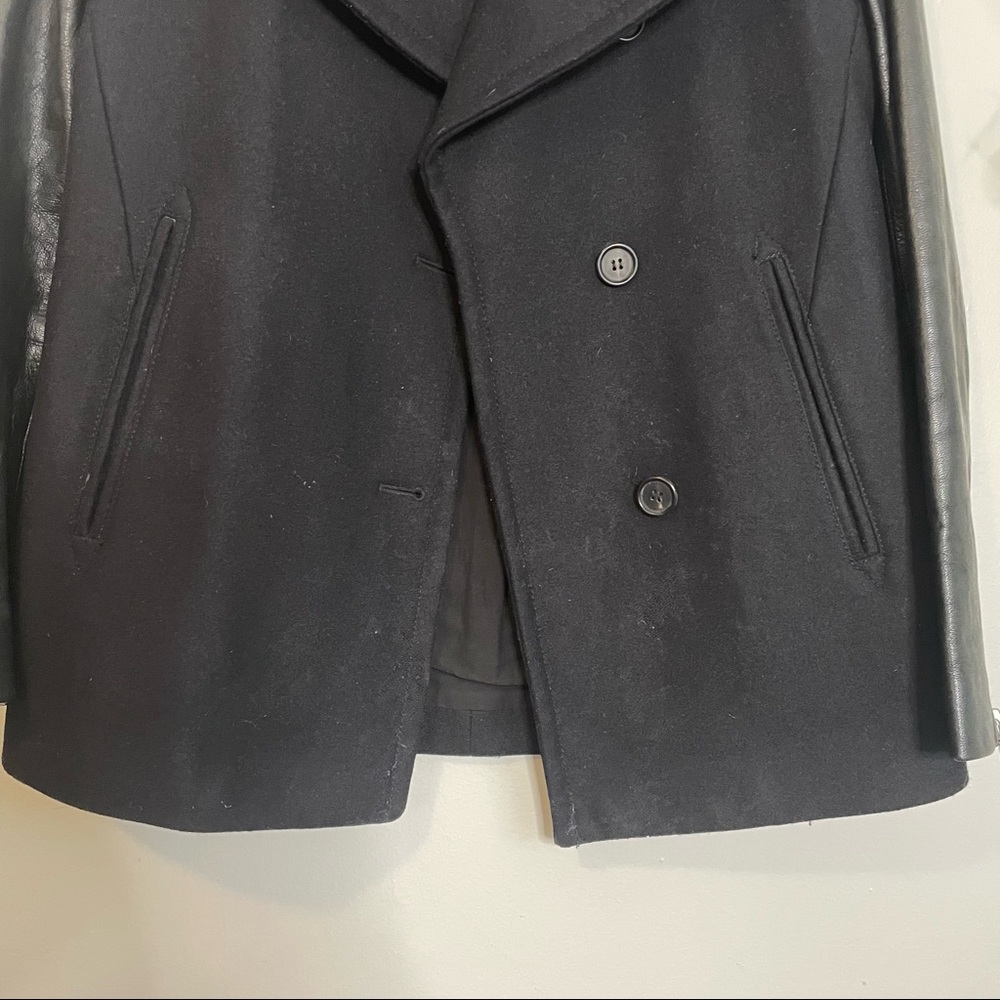 All Saints Ishba Leather and Wool Peacoat Black Size 4 - Picture 4 of 9